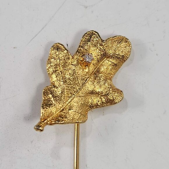 3 pc Gold Tone Leaf Post Earrings Stick Pin Set Rhinestone Avon Costume Jewelry - Picture 4 of 9